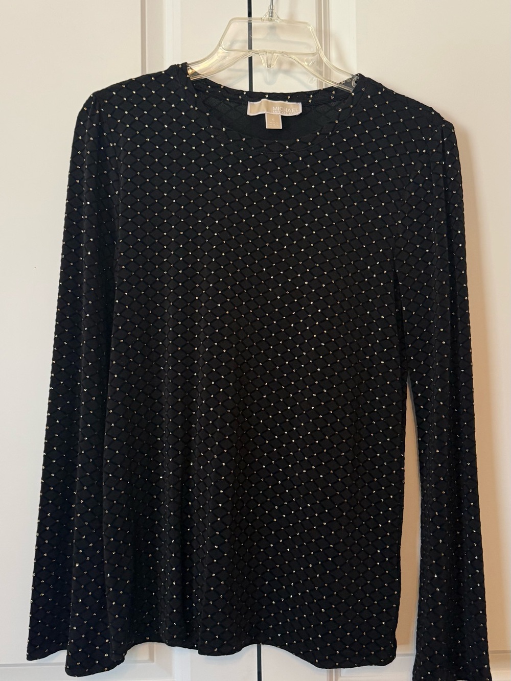 Michael Kors Black Long Sleeve Studded Diamond-Pattern Top